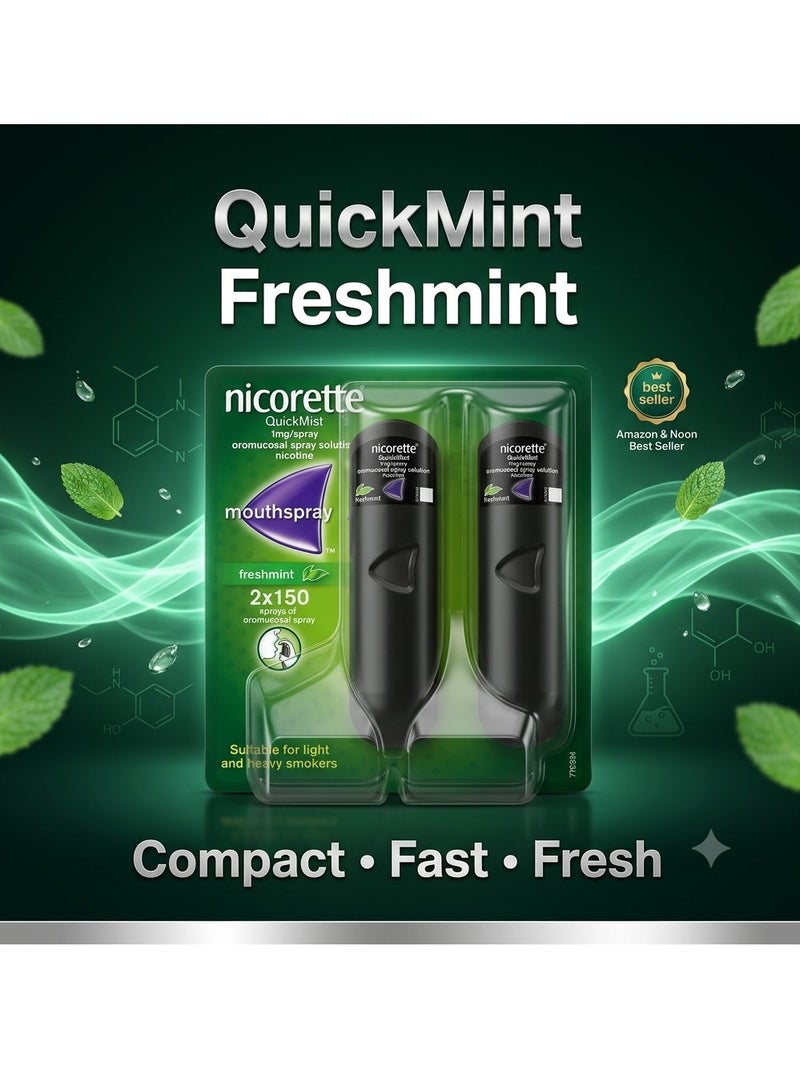 nicorette Quickmist SmartTrack Mouth Spray Freshmint 2 x 150 Sprays - Image 5