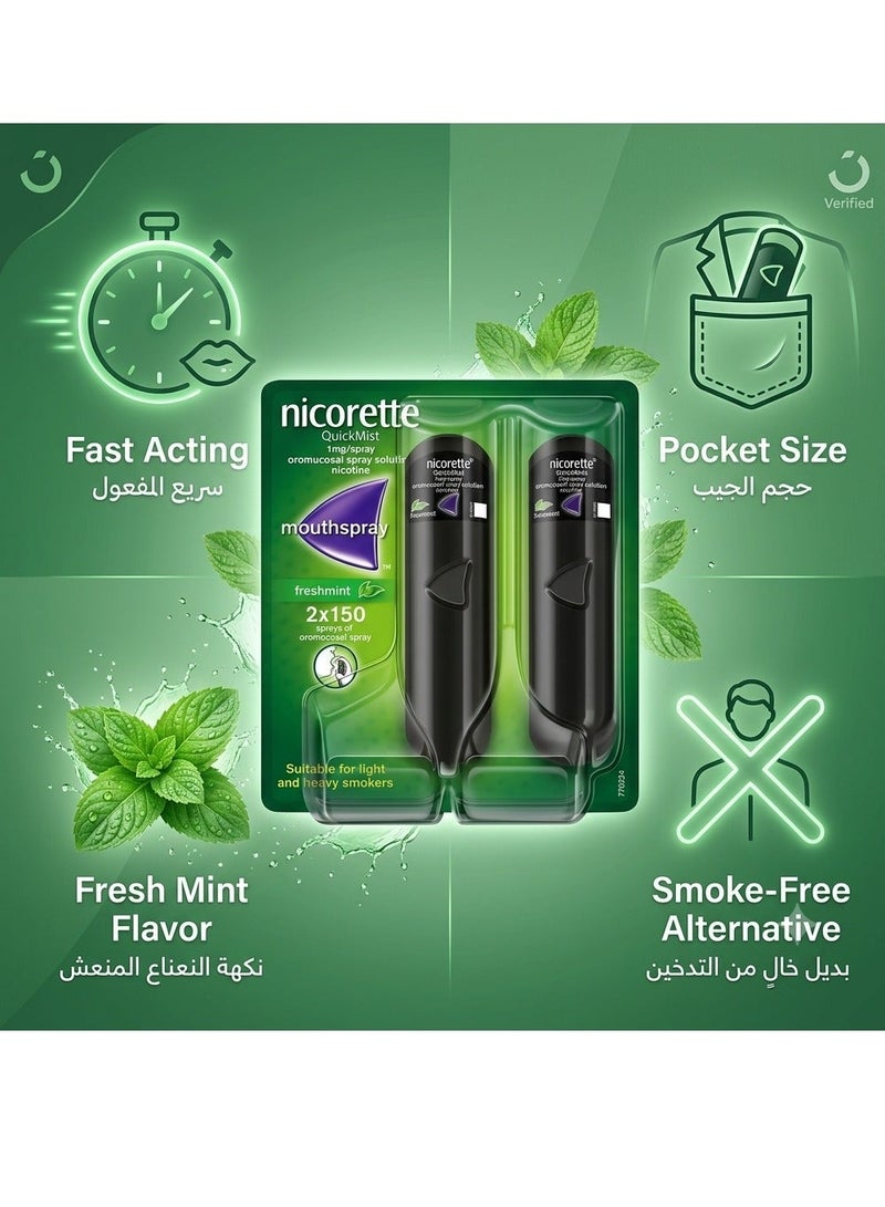 nicorette Quickmist SmartTrack Mouth Spray Freshmint 2 x 150 Sprays - Image 2