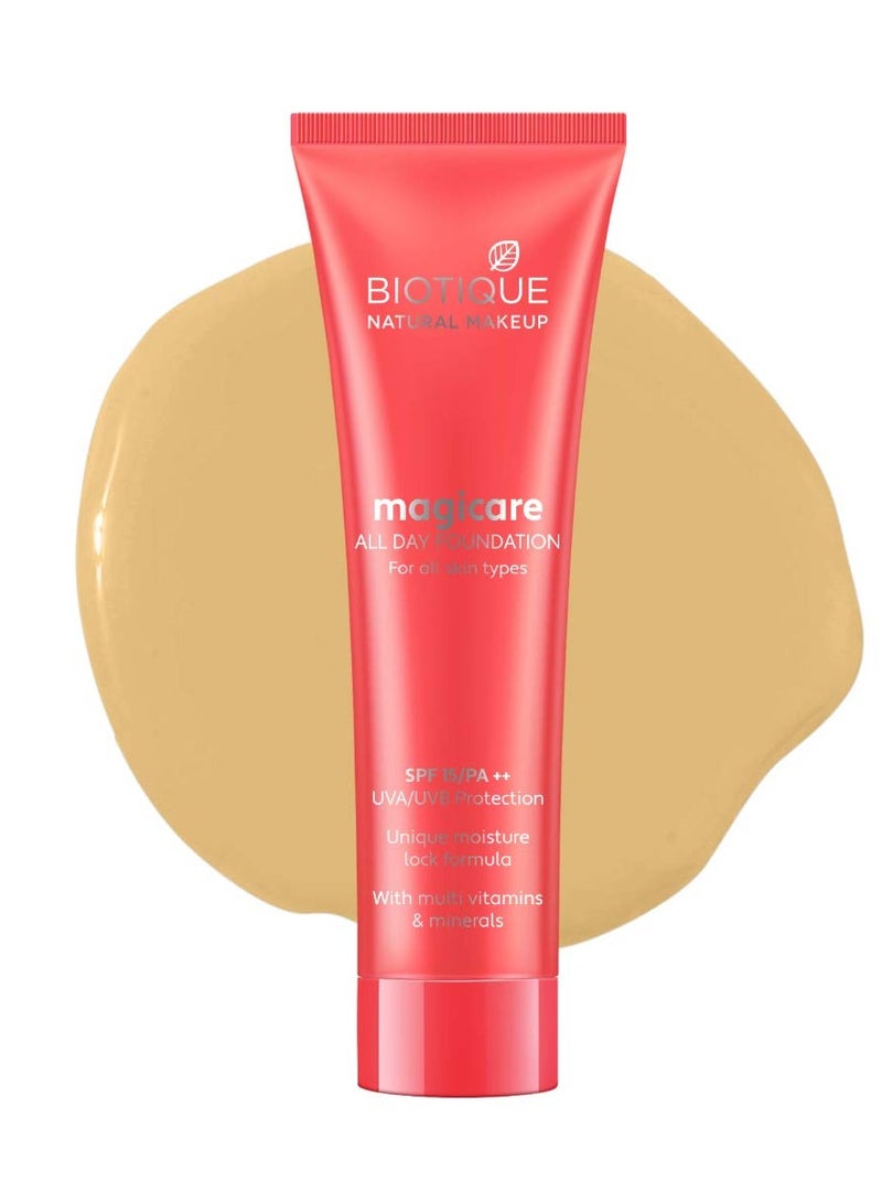 Biotique Natural Makeup Magicare Liquid Full Coverage Foundation Gypsum 30ml Natural Finish - Image 1