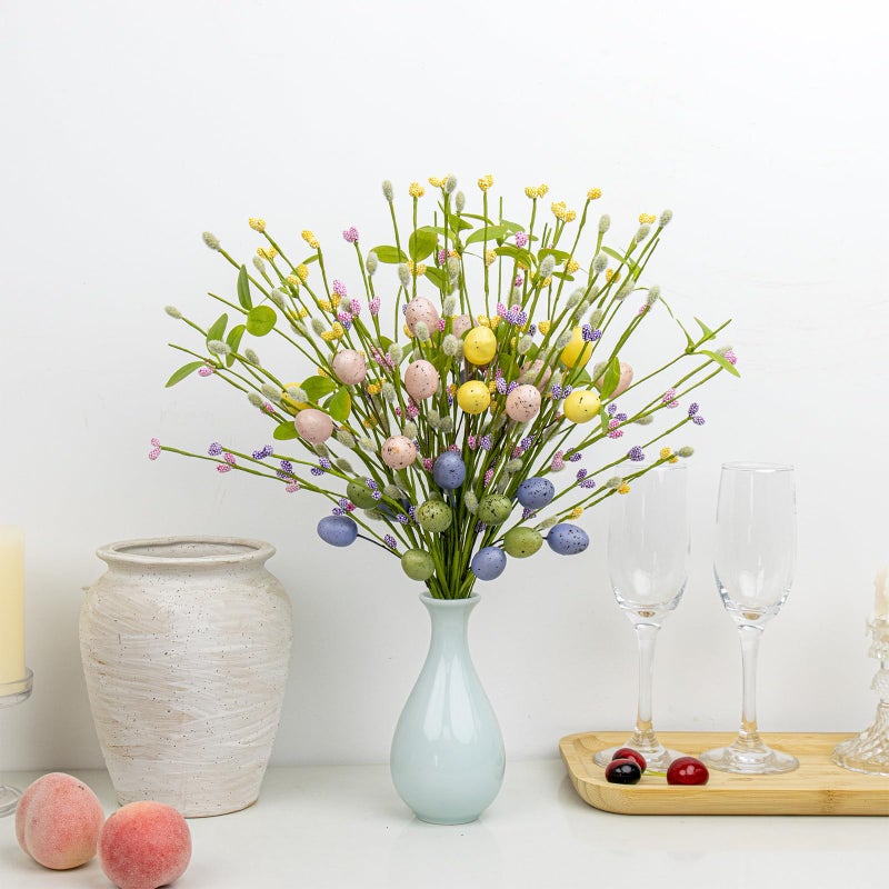 Yawwind Easter Table Decorations 12 PCs Farmhouse Easter Flowers 17 Inches Modern Spring Floral Stems Colorful Egg Picks for Vase Table Centerpiece Indoors Decor - Image 4