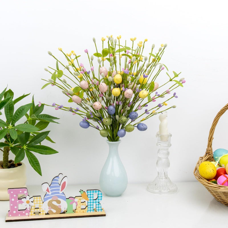 Yawwind Easter Table Decorations 12 PCs Farmhouse Easter Flowers 17 Inches Modern Spring Floral Stems Colorful Egg Picks for Vase Table Centerpiece Indoors Decor - Image 2