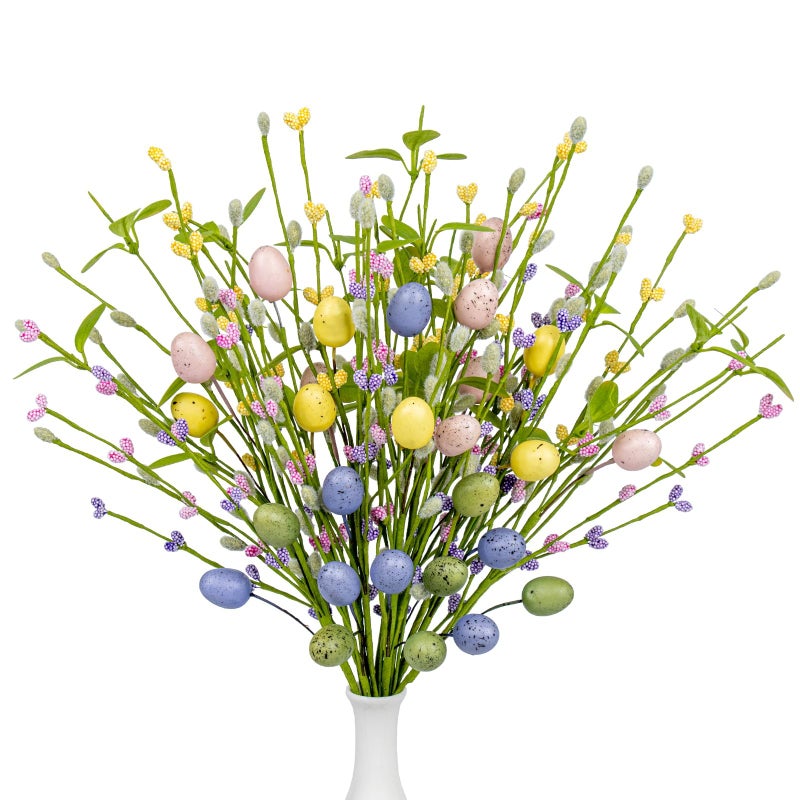 Yawwind Easter Table Decorations 12 PCs Farmhouse Easter Flowers 17 Inches Modern Spring Floral Stems Colorful Egg Picks for Vase Table Centerpiece Indoors Decor - Image 1