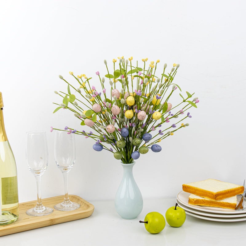 Yawwind Easter Table Decorations 12 PCs Farmhouse Easter Flowers 17 Inches Modern Spring Floral Stems Colorful Egg Picks for Vase Table Centerpiece Indoors Decor - Image 5