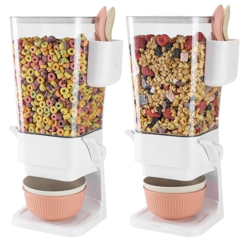Osacoe Cereal Dispenser Countertop 2 Pack with Bowls Spoons Cutlery Box,5.5 QT Dry Food Dispenser Snack Organizer Containers Storage with Lids for Pantry Kitchen Organization Oatmeal Nut Granola Candy - Image 1