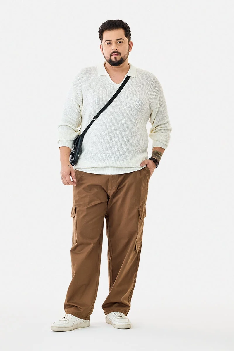 سنيتش White Textured Long Sleeve Relaxed Plus Size T-Shirt