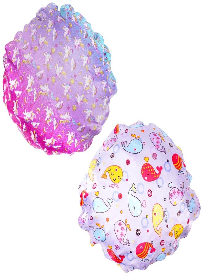 G2PLUS Cute Shower Cap for Children, 2PCS Reusable Bath Cap with Double Layer, Keep Hair Dry - Image 1