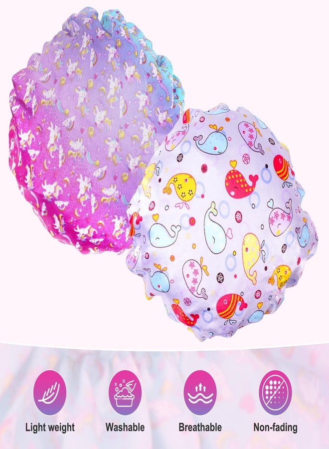 G2PLUS Cute Shower Cap for Children, 2PCS Reusable Bath Cap with Double Layer, Keep Hair Dry - Image 4