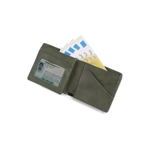 EUME Crest Wallet for Men, Charcoal Green | Slim Bifold Premium Vegan Leather | 6 Card Slots, 2 Compartments, 1 Id Slot, & 1 Slip Pocket | Stylish & Durable Men Wallet | Perfect for Everyday Use - Image 5