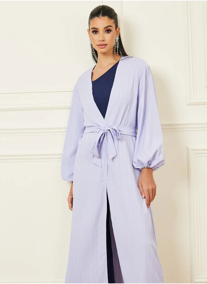 Styli Textured Maxi Kimono with Tie Up Belt