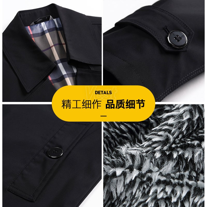 Men'S Mid-Length Extra-Large Coat Thickened Fleece-Lined Cold-Proof Warm Lapel Jacket Casual Coat Trendy Top - Image 5