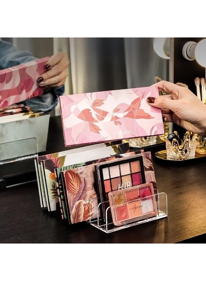 CHIYLE 2PCS Plastic Eyeshadow Palette Organizer, 7-Section Makeup Cosmetic Storage Holder Display Stand, Transparent Desktop Shelf - Image 3