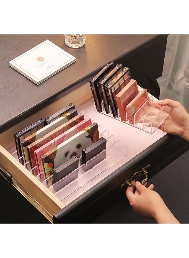 CHIYLE 2PCS Plastic Eyeshadow Palette Organizer, 7-Section Makeup Cosmetic Storage Holder Display Stand, Transparent Desktop Shelf - Image 2