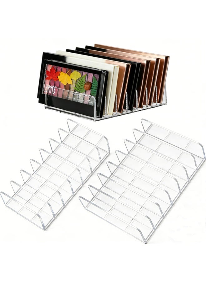 CHIYLE 2PCS Plastic Eyeshadow Palette Organizer, 7-Section Makeup Cosmetic Storage Holder Display Stand, Transparent Desktop Shelf - Image 1
