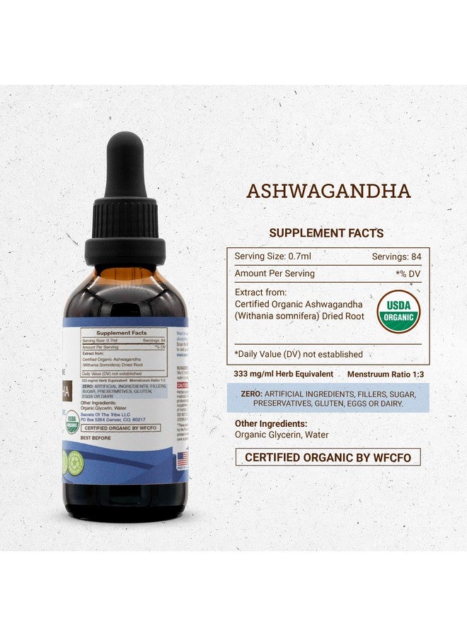 Secrets of the Tribe Ashwagandha USDA Organic | Alcohol-FREE Extract, High-Potency Herbal Drops, Reduces Stress, Promotes Relaxation | Made from 100% Certified Organic Ashwagandha (Withania Somnifera) Dried Root 2 oz - Image 4