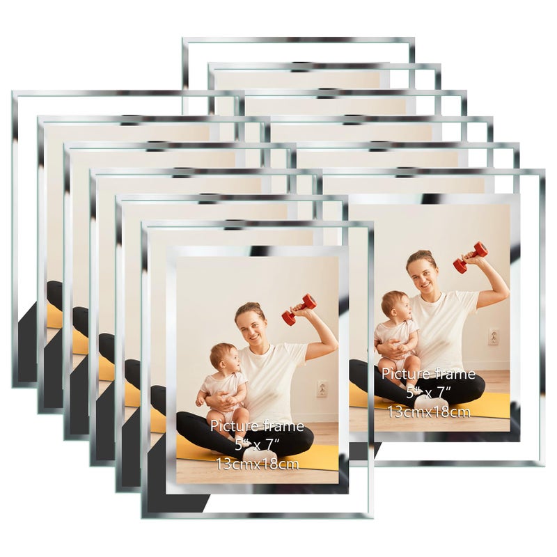 إطارات صور هوكيو 12 عبوة 7x5 إطارات صور 5x7 مع زجاج مرآة فضي 7x5 عرض صور متعددة