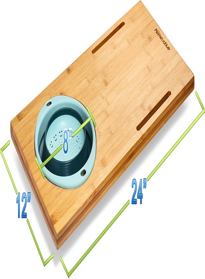 Homevative Over the Sink Bamboo Cutting Board with Collapsible/Removable Strainer and Phone Slots - Image 4