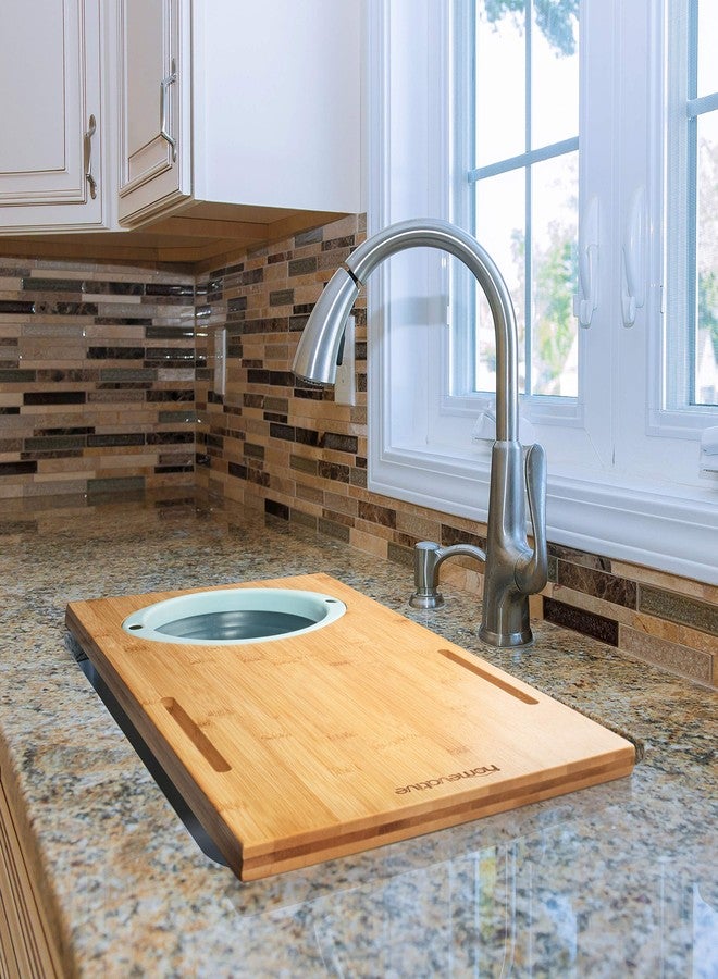 Homevative Over the Sink Bamboo Cutting Board with Collapsible/Removable Strainer and Phone Slots - Image 3