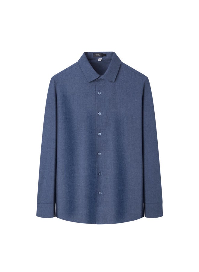 FIRS Shanshan Men's Long Sleeve Shirt Thickened Wool Blend Four Seasons Fluffy Warm Stretch Commuter Top - Image 1