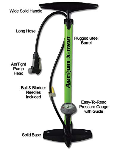 AerGun X-1000 Bike Pump – Unique AerTight Pump Head for Easiest use with Both Presta and Schrader Bicycle Pump Valves – Pressure Gauge – 160 PSI - Image 2