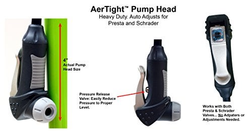 AerGun X-1000 Bike Pump – Unique AerTight Pump Head for Easiest use with Both Presta and Schrader Bicycle Pump Valves – Pressure Gauge – 160 PSI - Image 4