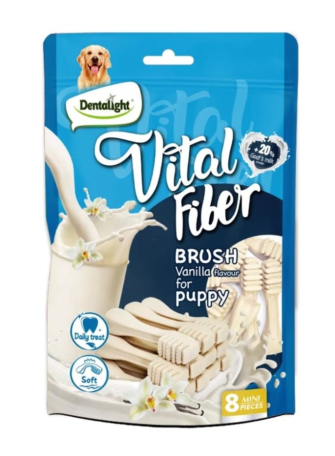 Dentalight Vital Fiber Brush Dog Snack - 8pcs With 20% goat's milk powder [Vanilla flavour]-80g - Image 1