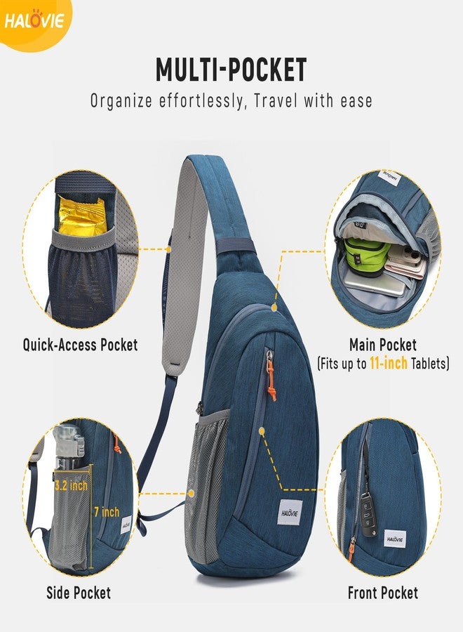 HALOVIE Anti Theft Crossbody Sling Bag RFID Travel Sling Backpack Lightweight Hiking Shoulder Chest Bag for Walking Work, Blue, Small - Image 3