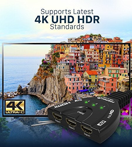 Fosmon مفتاح HDMI 4K من فوسمون، مفتاح HDMI 3 منافذ مع كابل بيغتايل، يدعم 30Hz، HDCP، Ultra HD لتلفاز HDTV، PS5، Xbox، Fire Stick - Image 3