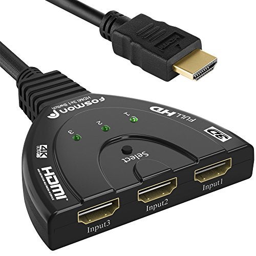 Fosmon مفتاح HDMI 4K من فوسمون، مفتاح HDMI 3 منافذ مع كابل بيغتايل، يدعم 30Hz، HDCP، Ultra HD لتلفاز HDTV، PS5، Xbox، Fire Stick - Image 1