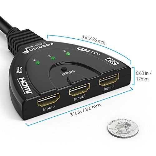 Fosmon مفتاح HDMI 4K من فوسمون، مفتاح HDMI 3 منافذ مع كابل بيغتايل، يدعم 30Hz، HDCP، Ultra HD لتلفاز HDTV، PS5، Xbox، Fire Stick - Image 5