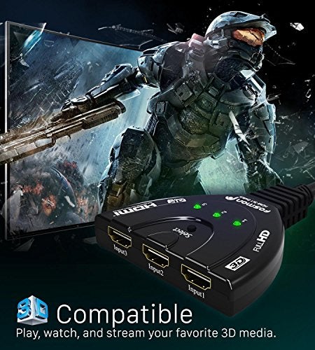 Fosmon مفتاح HDMI 4K من فوسمون، مفتاح HDMI 3 منافذ مع كابل بيغتايل، يدعم 30Hz، HDCP، Ultra HD لتلفاز HDTV، PS5، Xbox، Fire Stick - Image 4