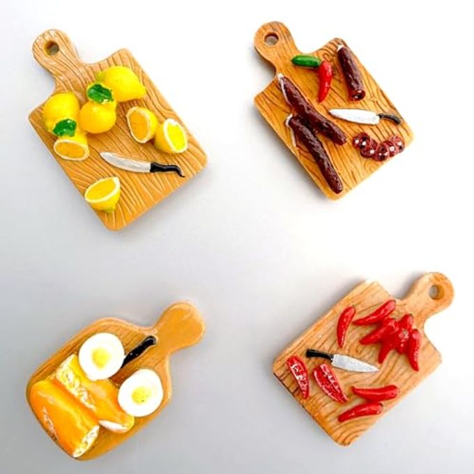 Bonilve 4 Pcs Cute 3D Miniature Food Refrigerator Magnets  Strong Magnetic Cutting Board Design for Kitchen Home Decor, Fridge, Locker & Whiteboard - Image 1