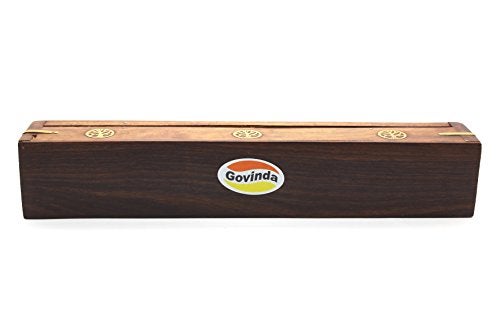 Govinda® Wooden Coffin Incense Burner - 12" Tree of Life - Brass Inlays - Storage Compartment - Image 2