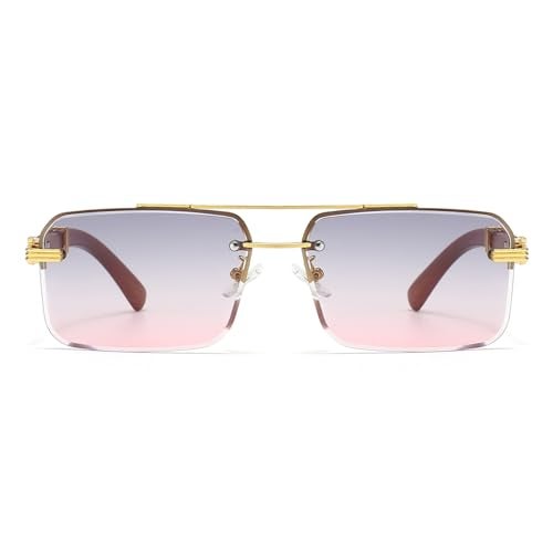 Gleyemor Mens Sunglasses Fashion Rimless Rectangle Sunglasses Square Frameless Sunglasses for Men (Gold/Grey&Pink) - Image 2