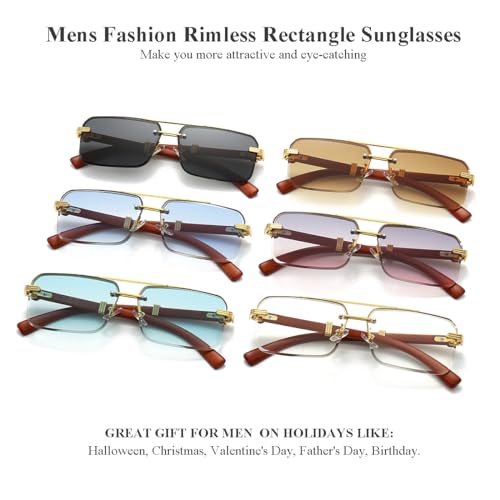 Gleyemor Mens Sunglasses Fashion Rimless Rectangle Sunglasses Square Frameless Sunglasses for Men (Gold/Grey&Pink) - Image 5