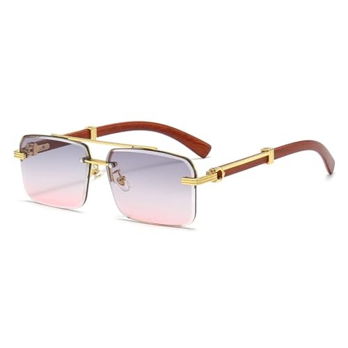 Gleyemor Mens Sunglasses Fashion Rimless Rectangle Sunglasses Square Frameless Sunglasses for Men (Gold/Grey&Pink) - Image 1