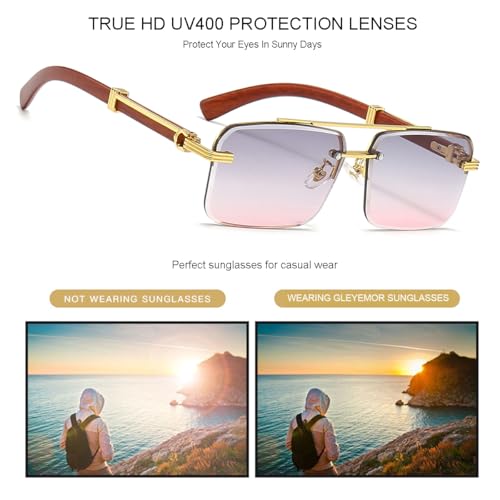 Gleyemor Mens Sunglasses Fashion Rimless Rectangle Sunglasses Square Frameless Sunglasses for Men (Gold/Grey&Pink) - Image 4