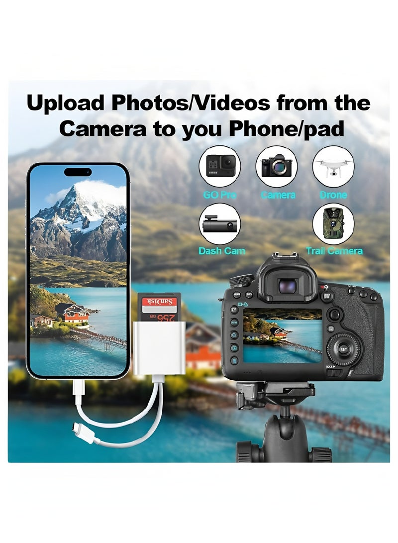 فليفيو قارئ بطاقة SD لكاميرا iPhone وiPad، قارئ بطاقة ذاكرة بفتحة مزدوجة يدعم بطاقة SD وTF، كاميرا مراقبة، محول بطاقة SD، قارئ بطاقة Micro SD محمول، التوصيل والتشغيل - Image 3