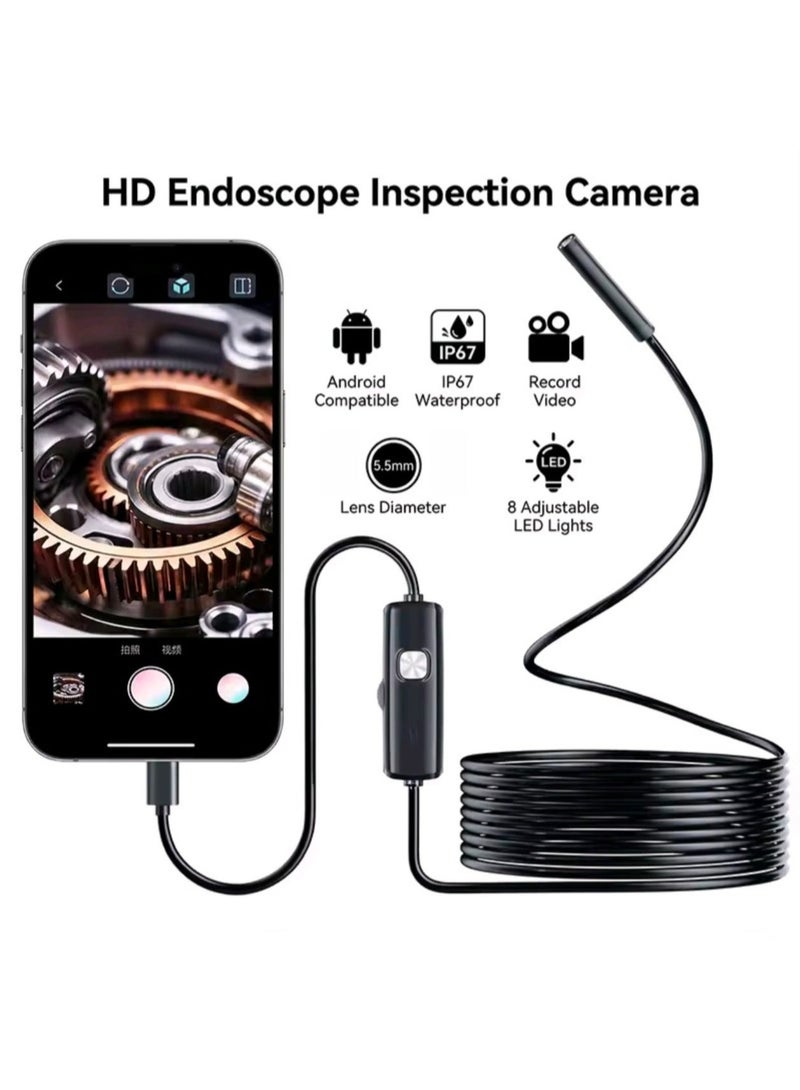 5.5MM TYPE-C Android Endoscope HD Camera IP67 Waterproof 6 LED Adjustable Borescope Mini Camera for Sewer Pipeline Inspection - Image 1