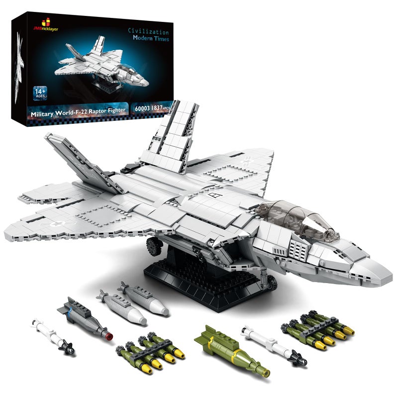 JMBricklayer F22 Raptor Fighter Jet Building Block Set Military Airplane Toy Army Construction Sets Toys Gifts for Kids 14 Adults and Military Fans 60003 1837PCS