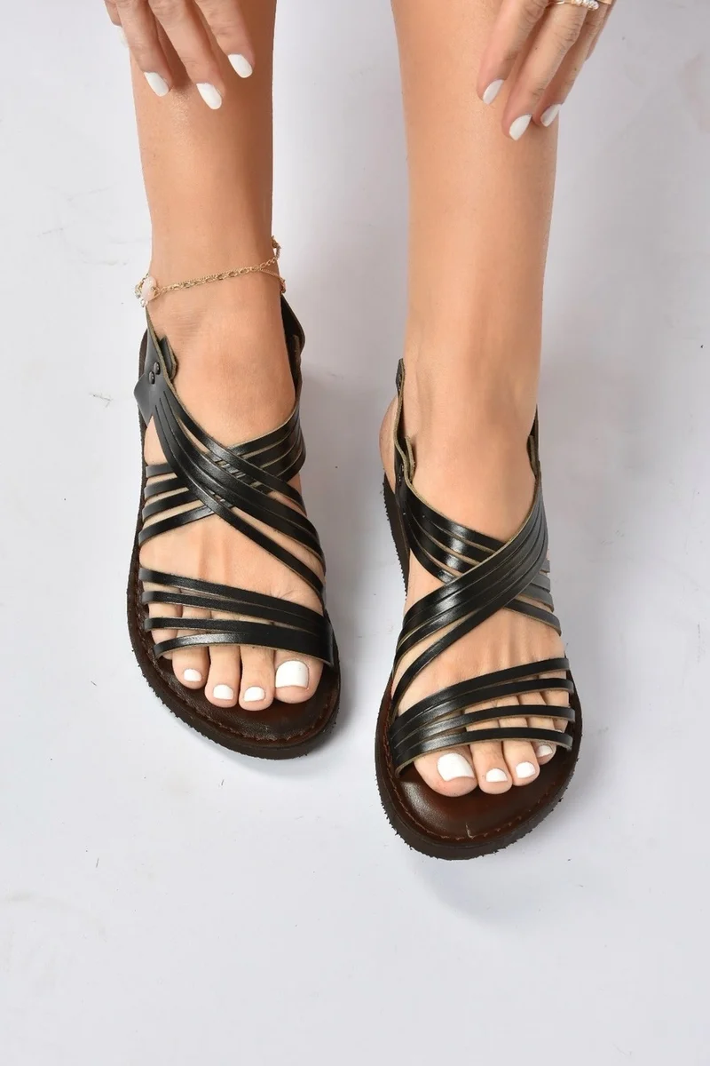 Fox Shoes Black Genuine Leather Women's Sandals K374680503