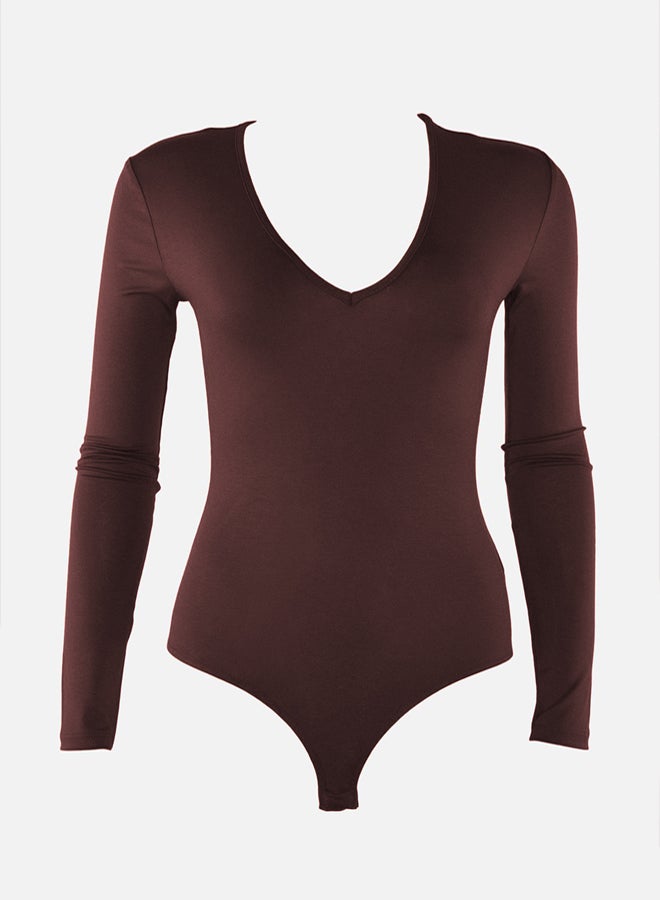 trendyol Brown Deep V-Neck Snap Knitted Bodysuit TPRAW22BD0084 - Image 5