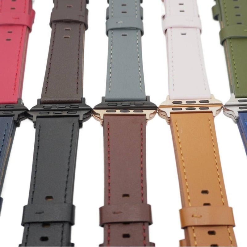سوار ساعة ذكية سوار جلدي كلاسيكي متوافق باللون بني قابل للتعديل مع Apple Watch 38/40/41/42/44/45/49mm بملاءمة قابلة للتعديل وحزام بديل - Image 1