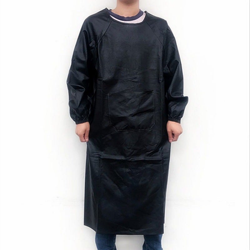 Splash-proof apron womens leather long-sleeved leather anti-wear coverall mens labor protection oil-proof thickened large waist circumference P work Black Pu anti-dressing