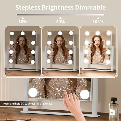 NUSVAN Vanity Mirror with Lights, Makeup Mirror with Lights,3 Color Lighting Modes Detachable 10X Magnification Mirror Touch Control,360°Rotation, White. - Image 3