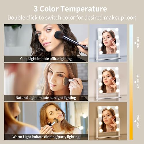 NUSVAN Vanity Mirror with Lights, Makeup Mirror with Lights,3 Color Lighting Modes Detachable 10X Magnification Mirror Touch Control,360°Rotation, White. - Image 2