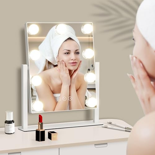 NUSVAN Vanity Mirror with Lights, Makeup Mirror with Lights,3 Color Lighting Modes Detachable 10X Magnification Mirror Touch Control,360°Rotation, White. - Image 4
