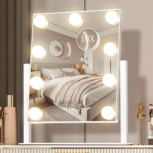 NUSVAN Vanity Mirror with Lights, Makeup Mirror with Lights,3 Color Lighting Modes Detachable 10X Magnification Mirror Touch Control,360°Rotation, White. - Image 1