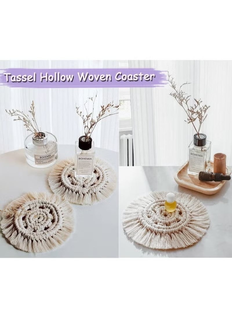 Generic - Coasters, with Tassels, for Drinks cup, Absorbent Woven Handmade Bohemian, Coffee Aromatherapy Decor Heat Protection Mat, for Home, Office, Coffee Wooden Table, Table Decor (Cream 2Pcs) - Image 1