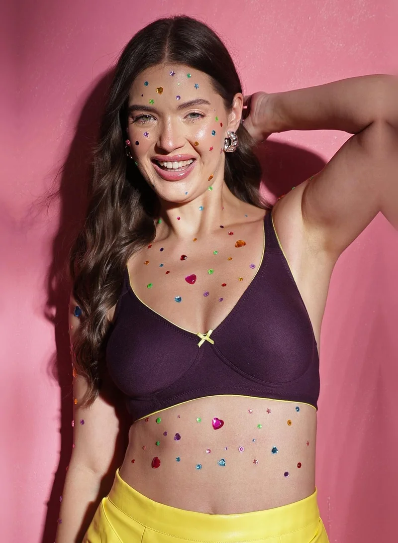 Clovia Non-Wired Non-Padded Everyday Bra In Purple With Demi Cups - Cotton