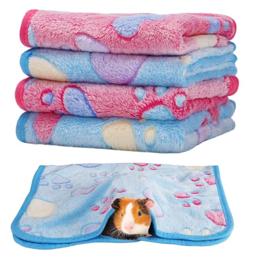 Alphatool Guinea Pig Blanket, 4 Pack Warm Soft Coral Fleece Small Animal Blankets Washable Pet Cage Liners Sleep Mat Pad Cover for Rabbit Hamster Dog Cat Ferret Chinchilla Hedgehog Bedding, 24" x 16" - Image 1
